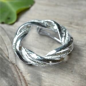 Vintage Silver Tone Brooch Womens Knot Pin
